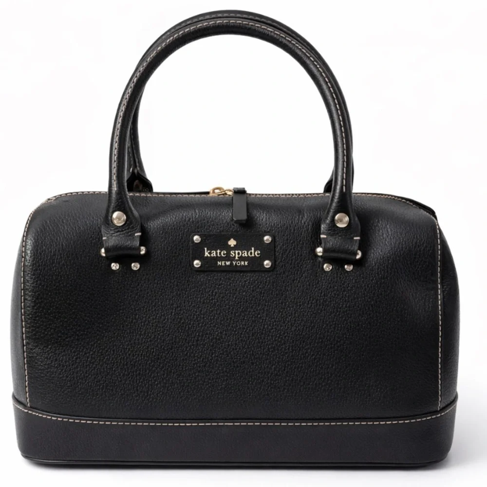 Kate Spade New York Black Leather Satchel Handbag Zip Top 12